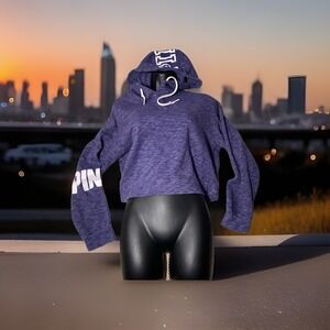 PINK Victoria's Secret Purple White Cropped Hoodie Sweatshirt Size XS